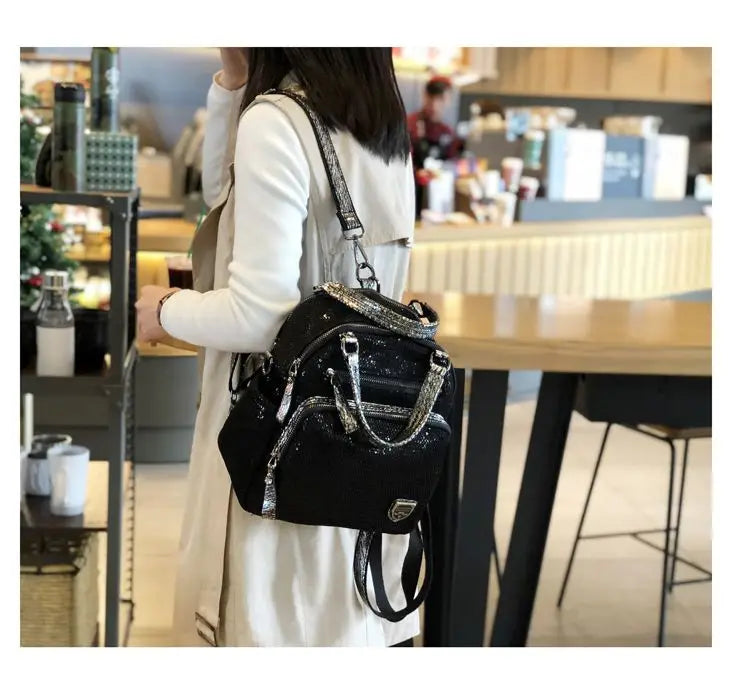 2025 Korean version new backpack women handbag sequin fashion travel backpack multifunctional large capacity dual-use bag trendy