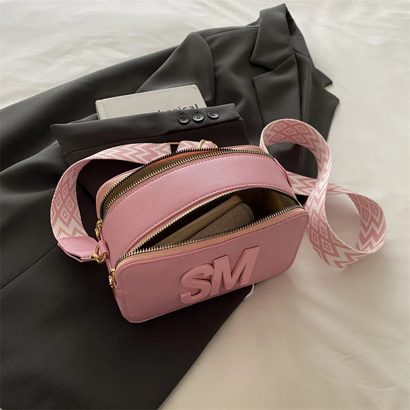 Fashion Letters Shoulder Bags for Women Leopard Print Small Square Bag Ladies Shopping Crossbody Bag Solid Color Storage Pocket