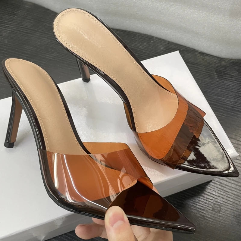 New Summer Women's High-heeled Sandals Transparent High-heeled Slippers Stiletto Pointed Toe Slip-on High-heeled Sandals