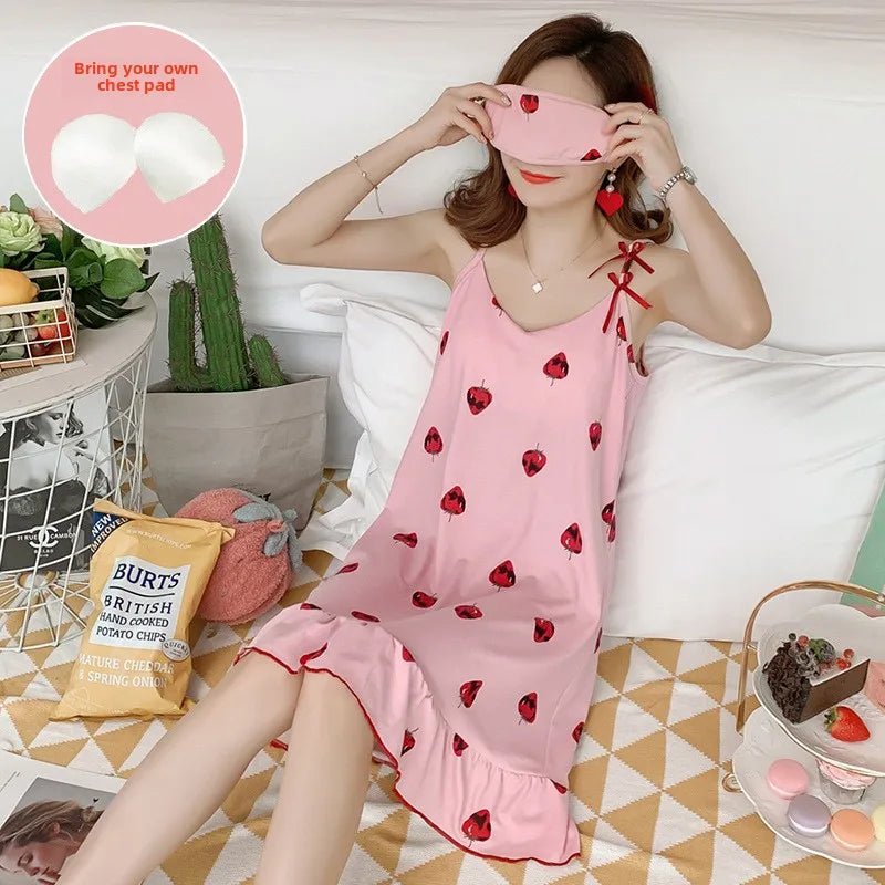 New with Bra Pad, Free Eye Mask, Sling, Loose and Cute Cartoon Animal Pajamas, Nightgown Role-playing Sleepwear Women