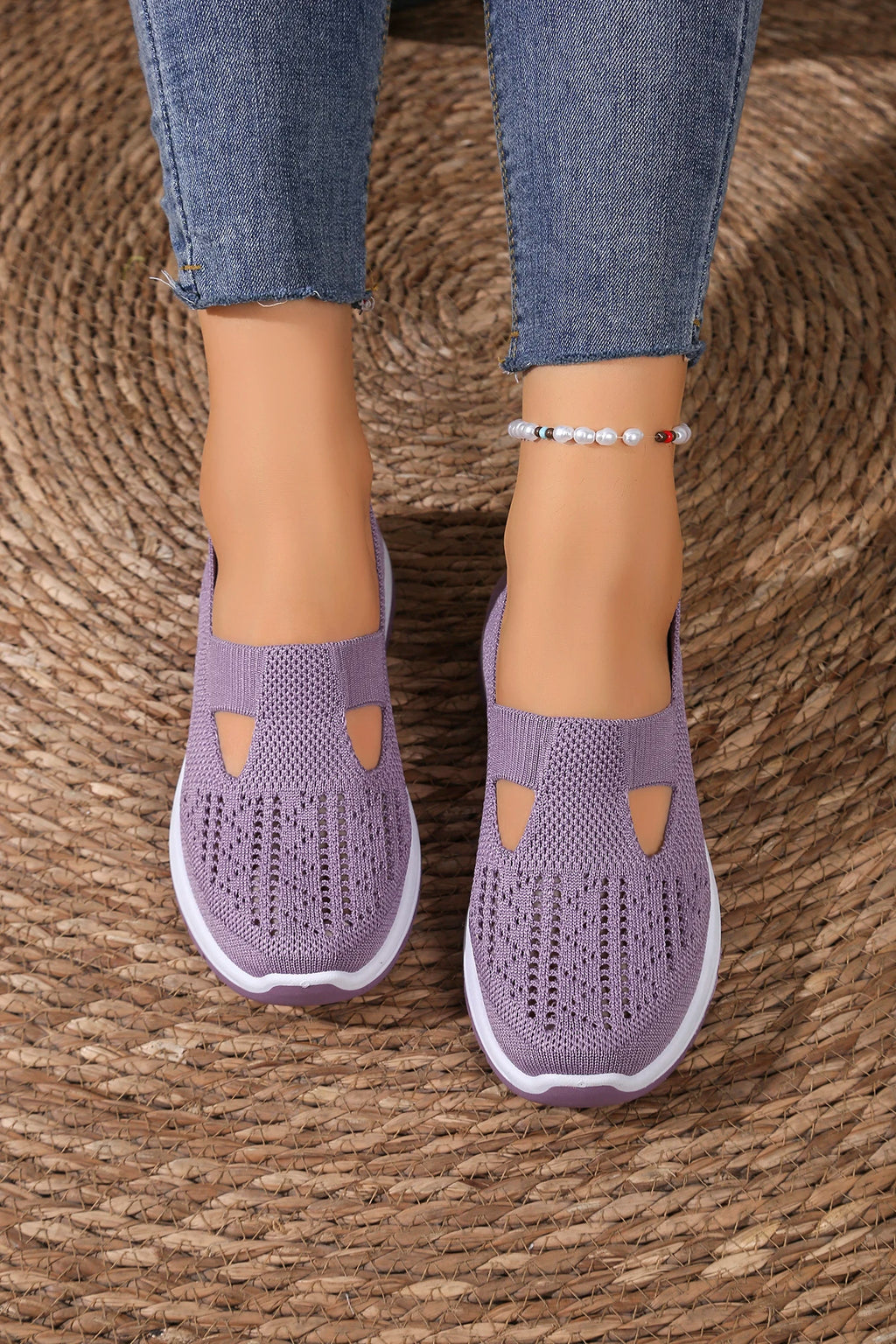 Women's shoes, casual sports shoes, solid color breathable sports soft-soled lightweight walking shoes, low-top knitted casual s
