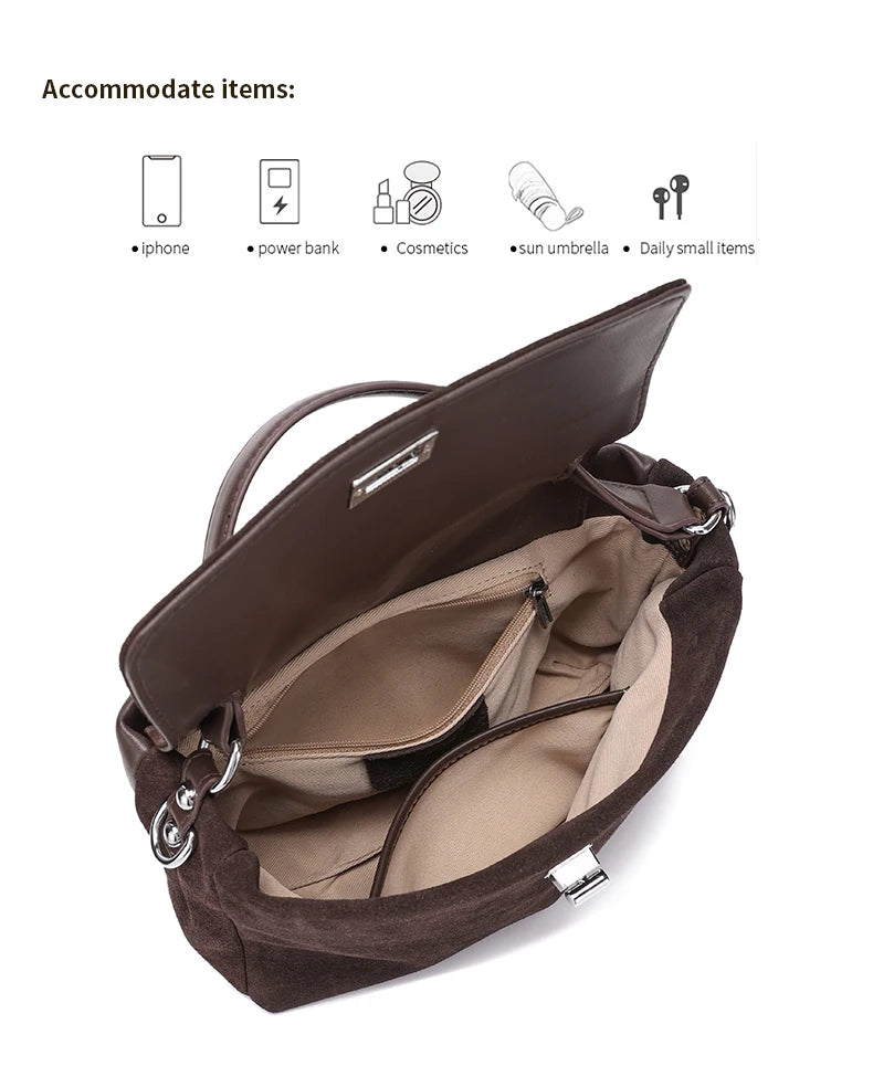 2026 NEW Autumn winter women's Natural Suede leather Crossbody Bag luxury designer Genuine Leather commuting messenger bag