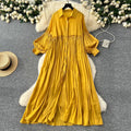 Pleated Dress Women Long Dresses A Line Vestidos Streetwear Lantern Sleeve Elegant Splice Y2k Single Breasted Loose Summer 2025