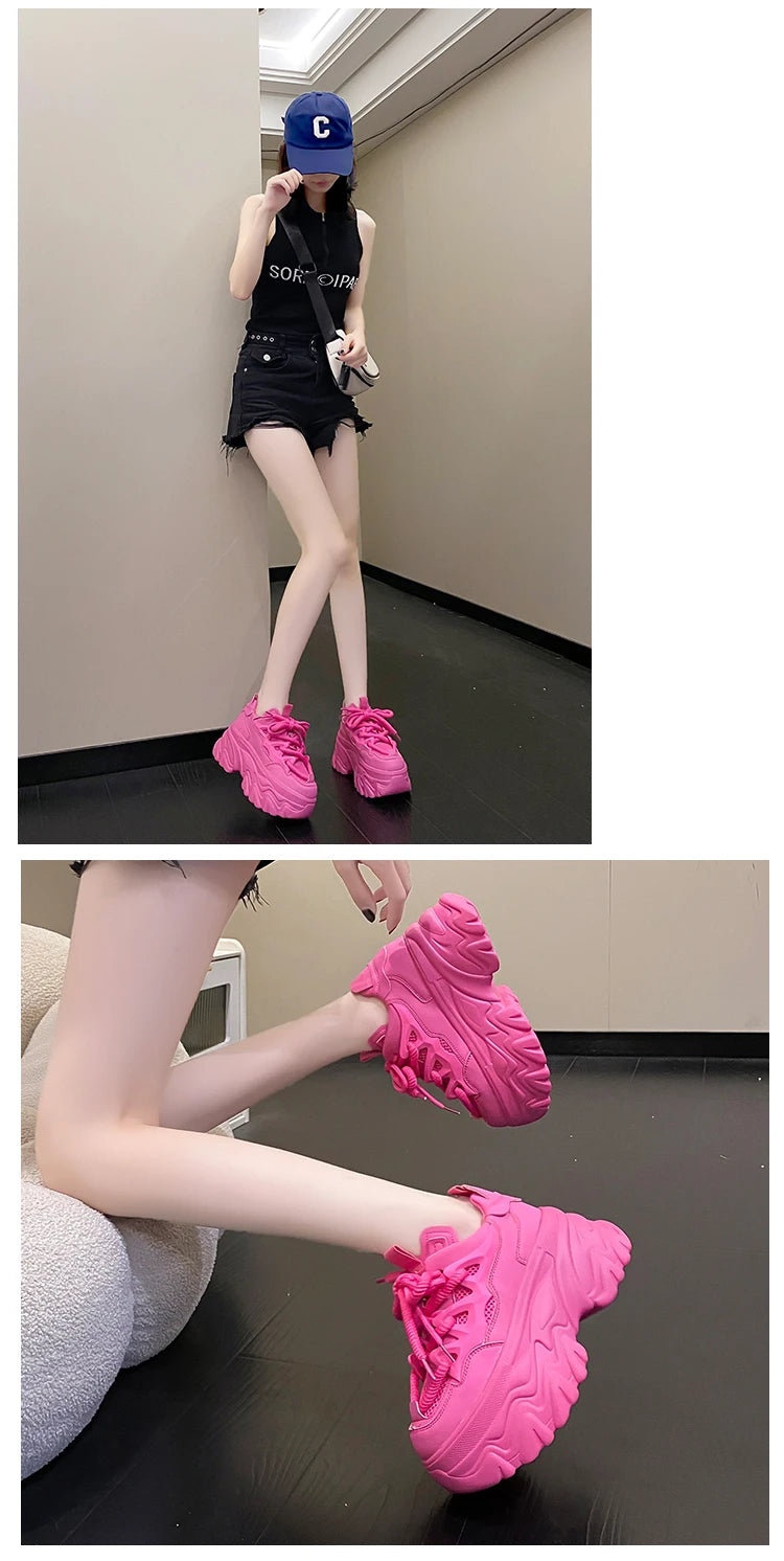 New High Platform Sneakers Women Thick Sole Sports Ladies Trainers Vulcanized Shoes Woman Chunky Sneakers Zapatillas Mujer 8.5CM