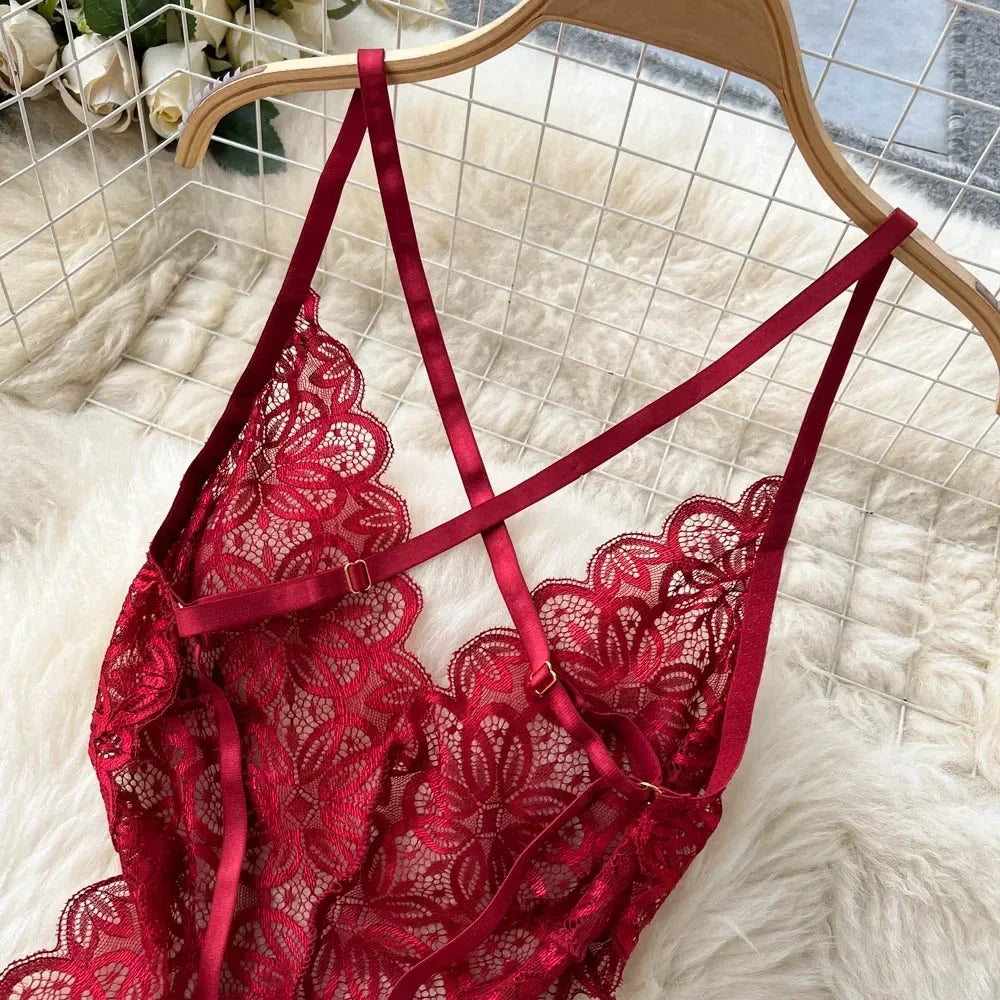 new Women's Multicolour Transpar Sexy Charming Flowing Mesh Long Skirt With Girls V-neck Lace Hollowed out Flower Top Two Pieces