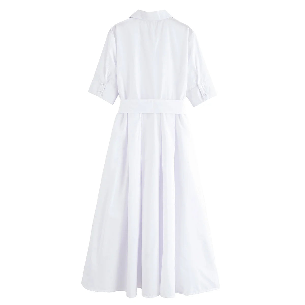 HH Women Summer Lapel Short Sleeve Pocket Single-Breasted Belt Decorate Midi Dress Female Fashion Shirt Style Pleated Dress