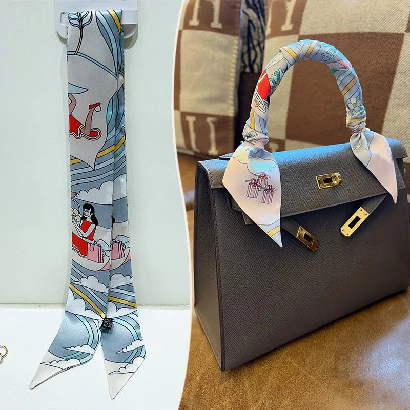 New 2025 simulated silk wrapped bag strap bag handle silk scarf tied bag ribbon decorative small streamer