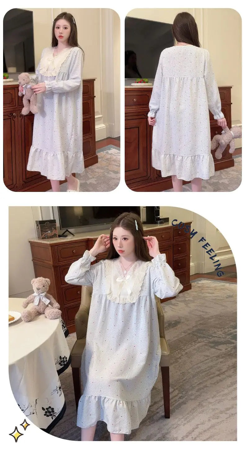 2026 Comfy Long Sleeve Home Dress, Women's Floral Print Loungewear for Spring Autumn, Oversize Sweet Korean Style