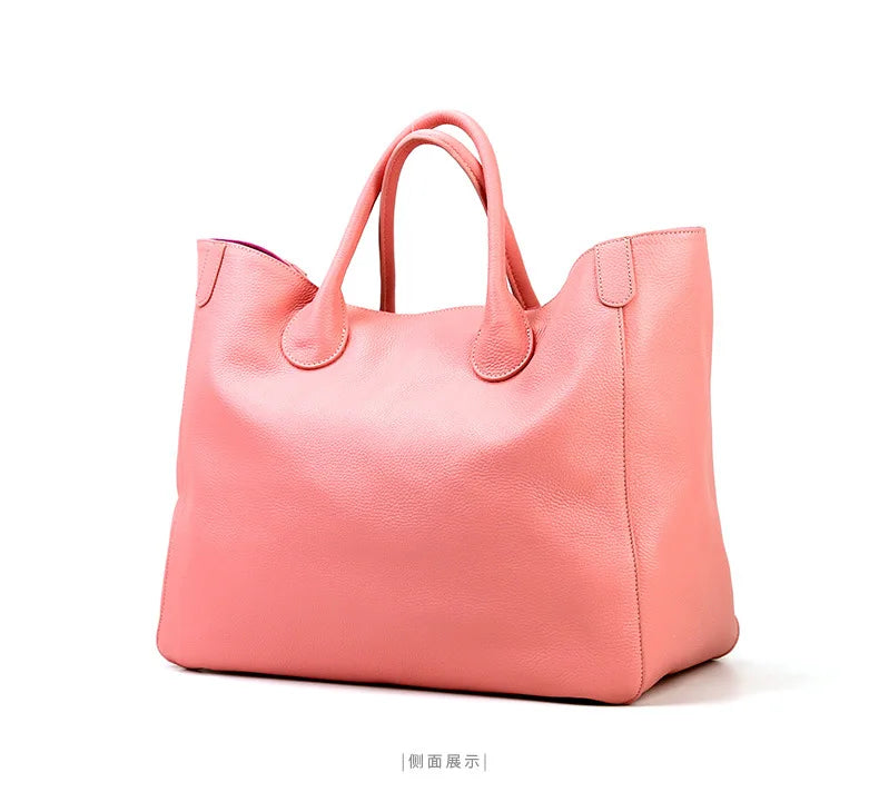 Roomy Women Bag Genuine Leather Handbag Luxury Cowhide Casual Tote Thick Real Natural Leather Bucket Shopper Daily Bag Big Purse