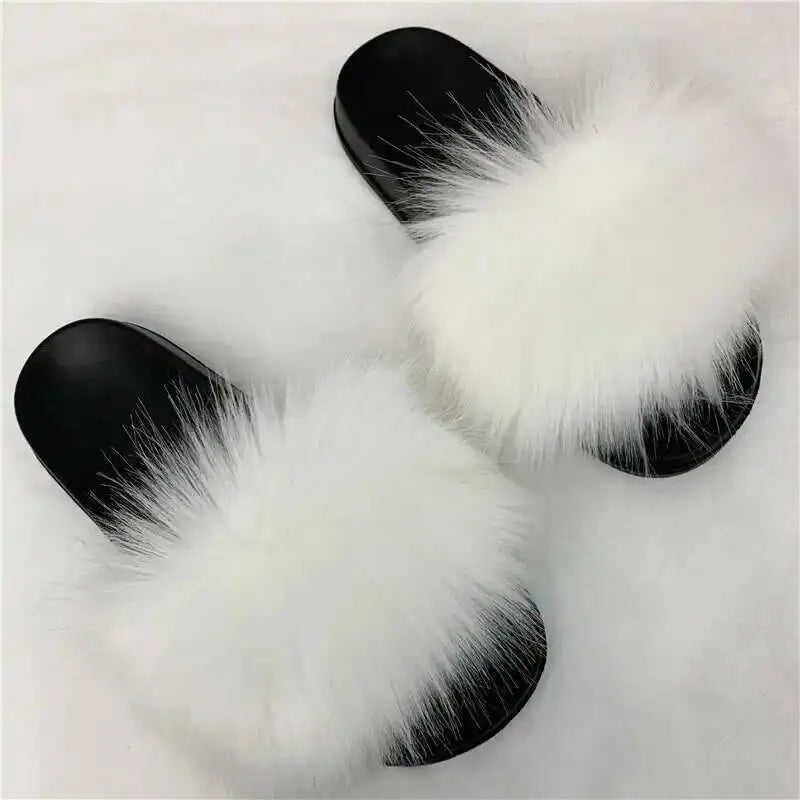 Ladies Fluffy Slippers Summer Women Faux Fur Soft Slides Stylish Open Toe Sandals Outdoor Indoor Furry Comfortable Beach Shoes