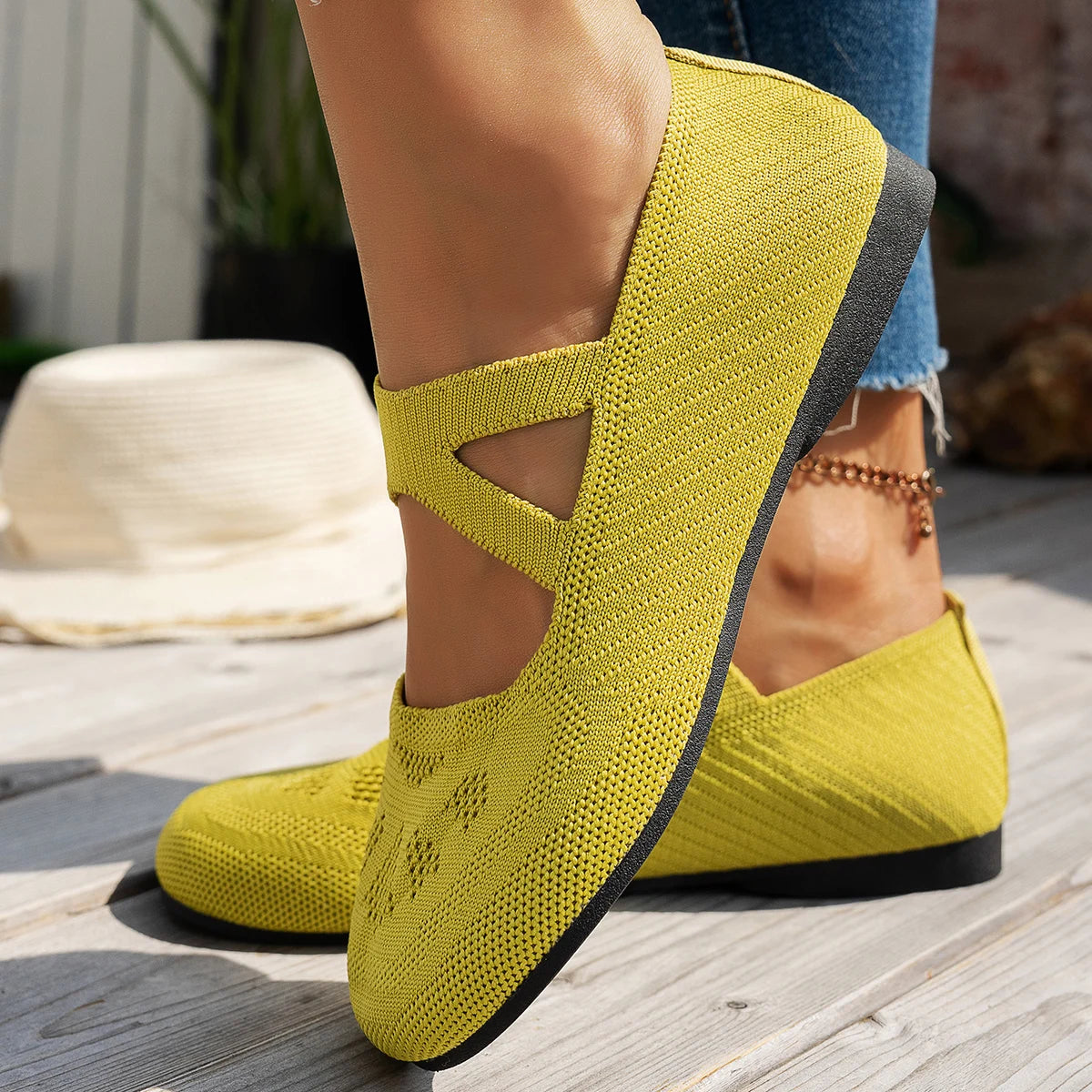 Round-toe small single shoes, fairy-style ballet shoes, comfortable knitted Mary Jane shoes