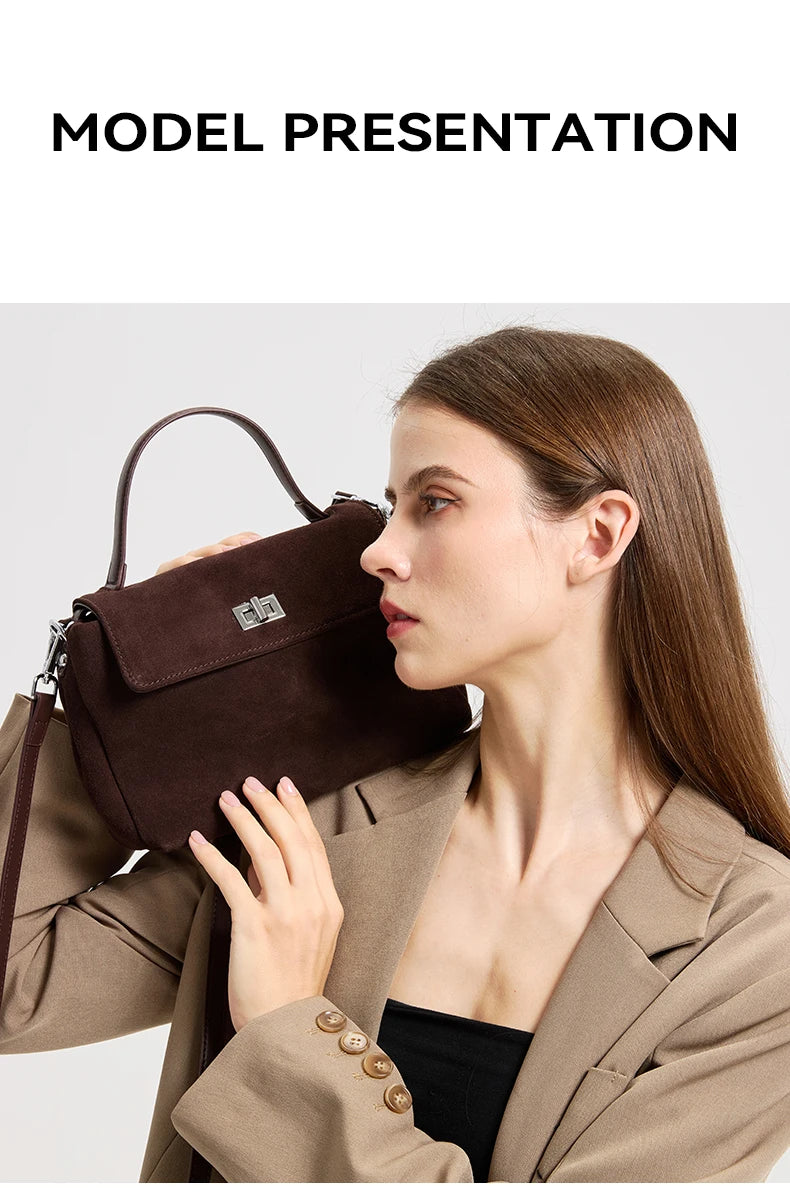 2026 NEW Autumn winter women's Natural Suede leather Crossbody Bag luxury designer Genuine Leather commuting messenger bag