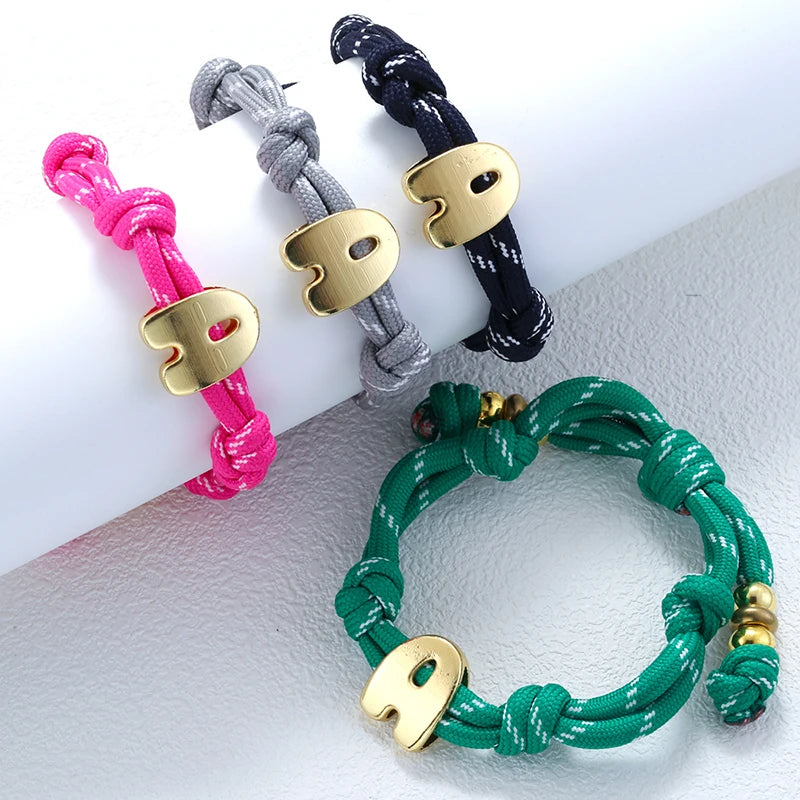 ZHUKOU Large/Small Size,Glossy/Zircon,Custom Letters A-Z Colorful Braided Bracelet with Drawstring Adjustment Unisex Style 1 Pc