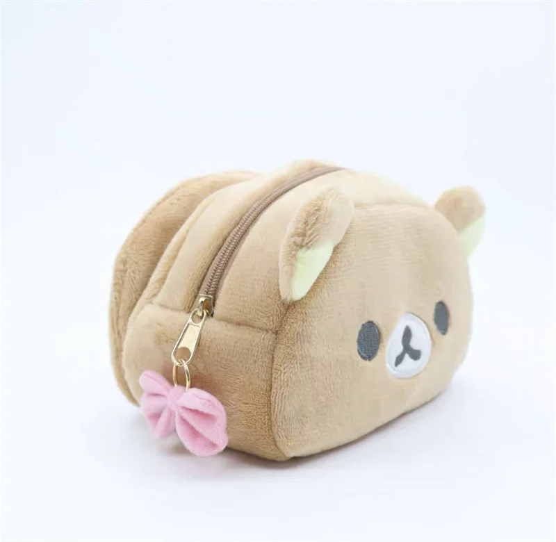 Rilakkuma Korilakkuma Bow Plush Makeup Bag With Mirror Storage Organizer Anime Bear Kawaii Cute Travel Cosmetic Bag Pouch