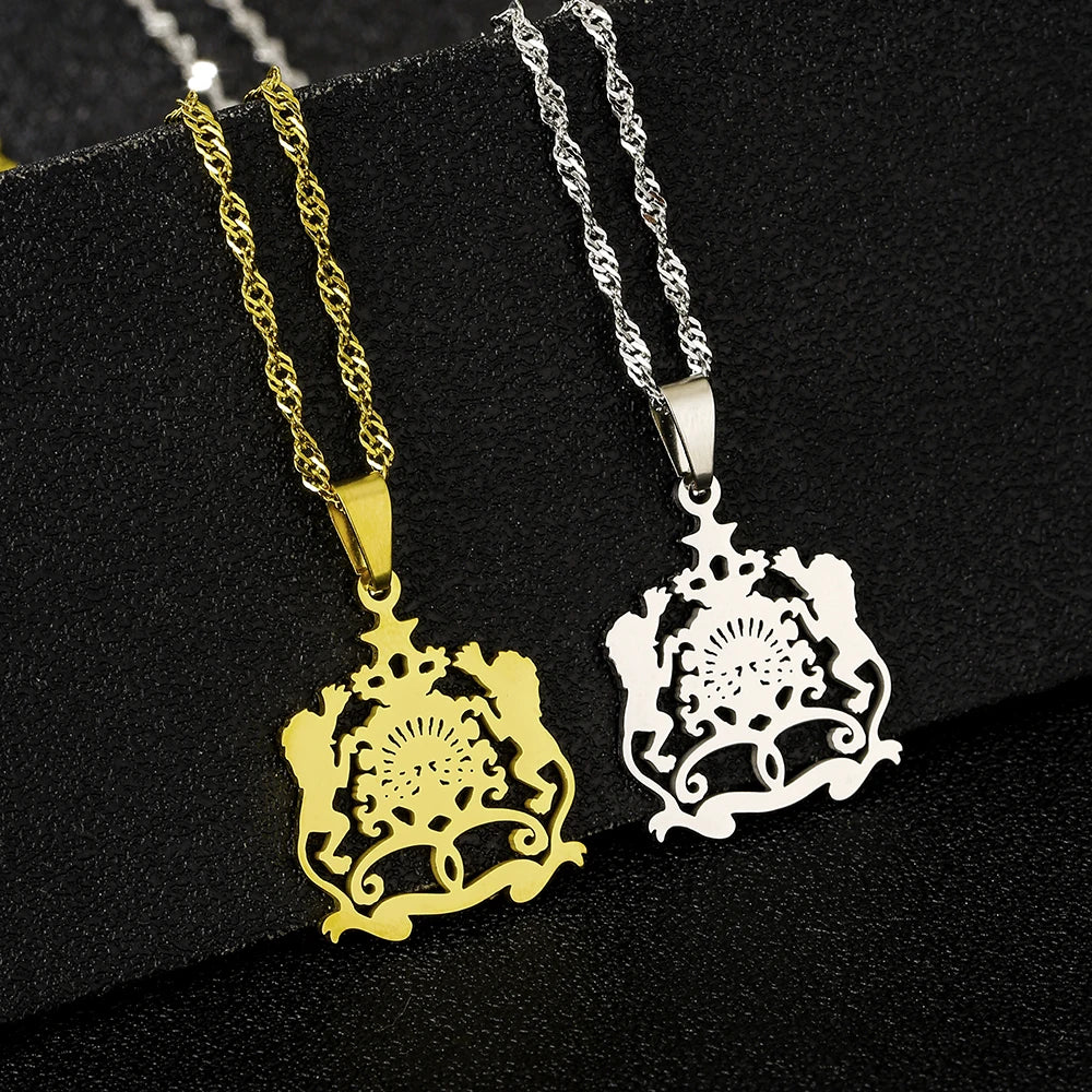2025 Trendy US EU Hot Sale Stainless Steel Morocco Pendant Necklace Unisex Couple Ethnic Style Patriotic Jewelry Gift