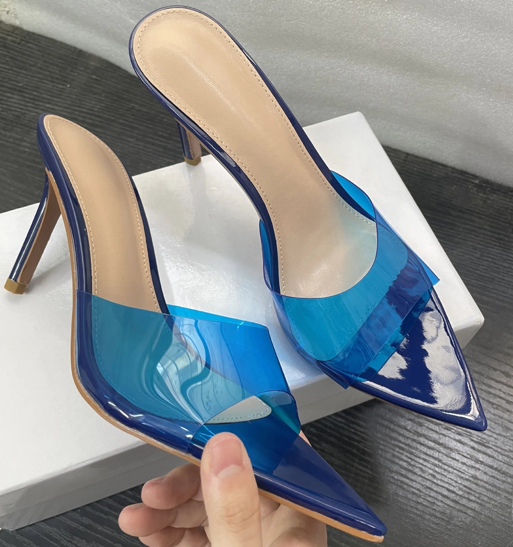 New Summer Women's High-heeled Sandals Transparent High-heeled Slippers Stiletto Pointed Toe Slip-on High-heeled Sandals