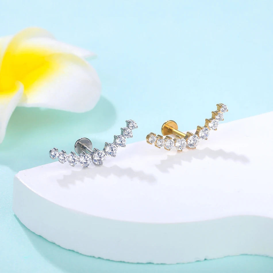 1Pc Titanium Ear Cartilage Stud Earrings for Women Internal Thread Zircon Flower Ear Lobe Tragus Helix Lip Rings Jewelry 16G