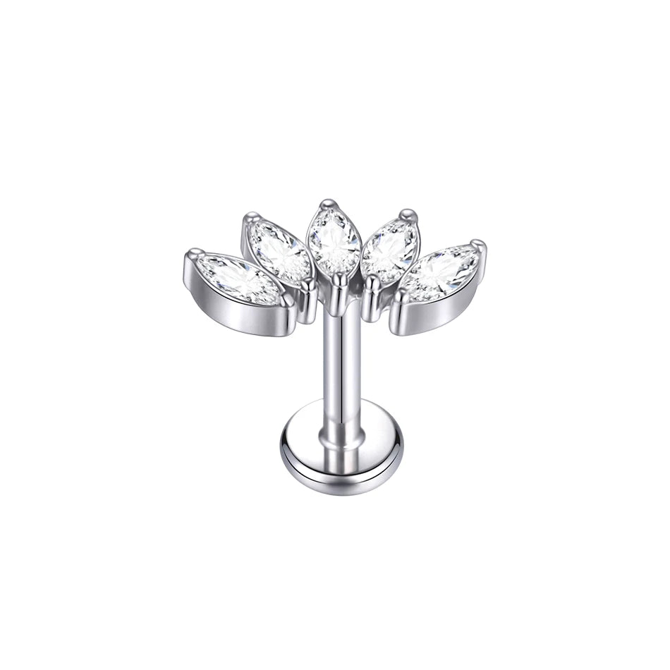 1Pc Titanium Ear Cartilage Stud Earrings for Women Internal Thread Zircon Flower Ear Lobe Tragus Helix Lip Rings Jewelry 16G