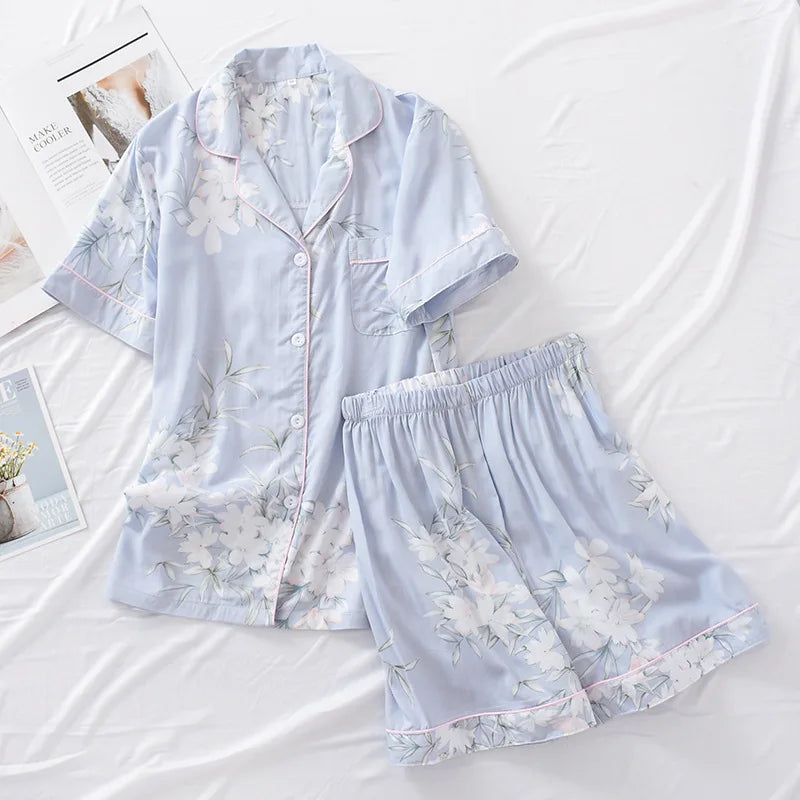 summer news pijama mujer thin section short-sleeved shorts large floral print pajamas home service ladies pajamas for women