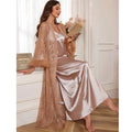 Luxury Party Night Dress Set Women Sexy Mesh Lace Floral Kimono Robe Gown Long Bathrobe Intimate Lingerie Satin Sleepwear