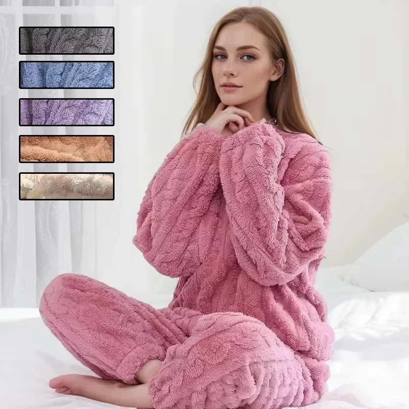 Ensemble pyjama épais et chaud en molleton de corail pour femme, vêtements de maison imprimés de dessins animés, vêtements de nu