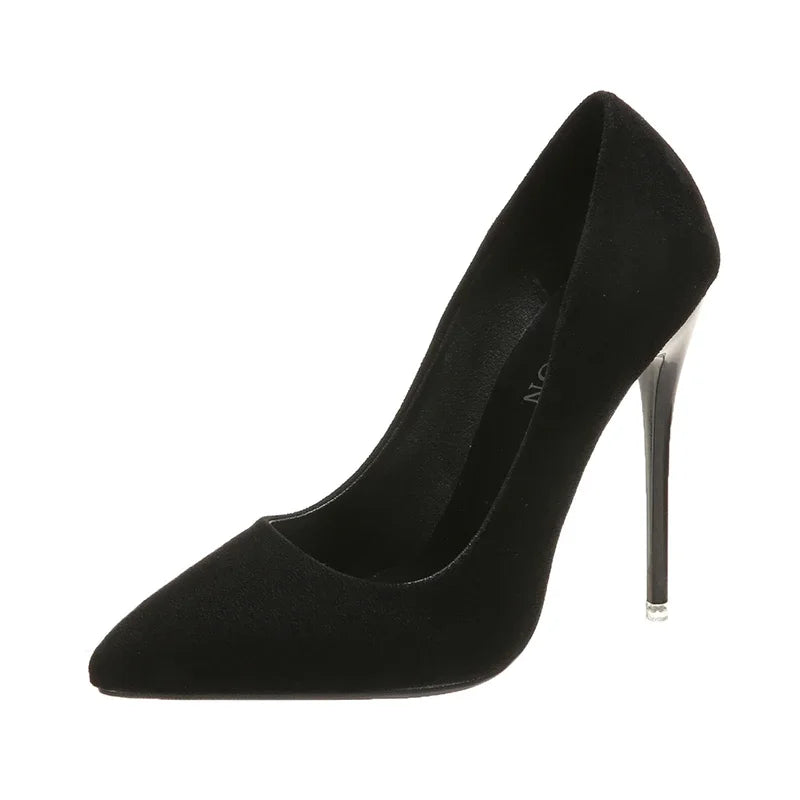 Big Size 35-45 women's shoes 2024 concise flock high heels women pumps pointed toe classic red gray ladies wedding shoes office