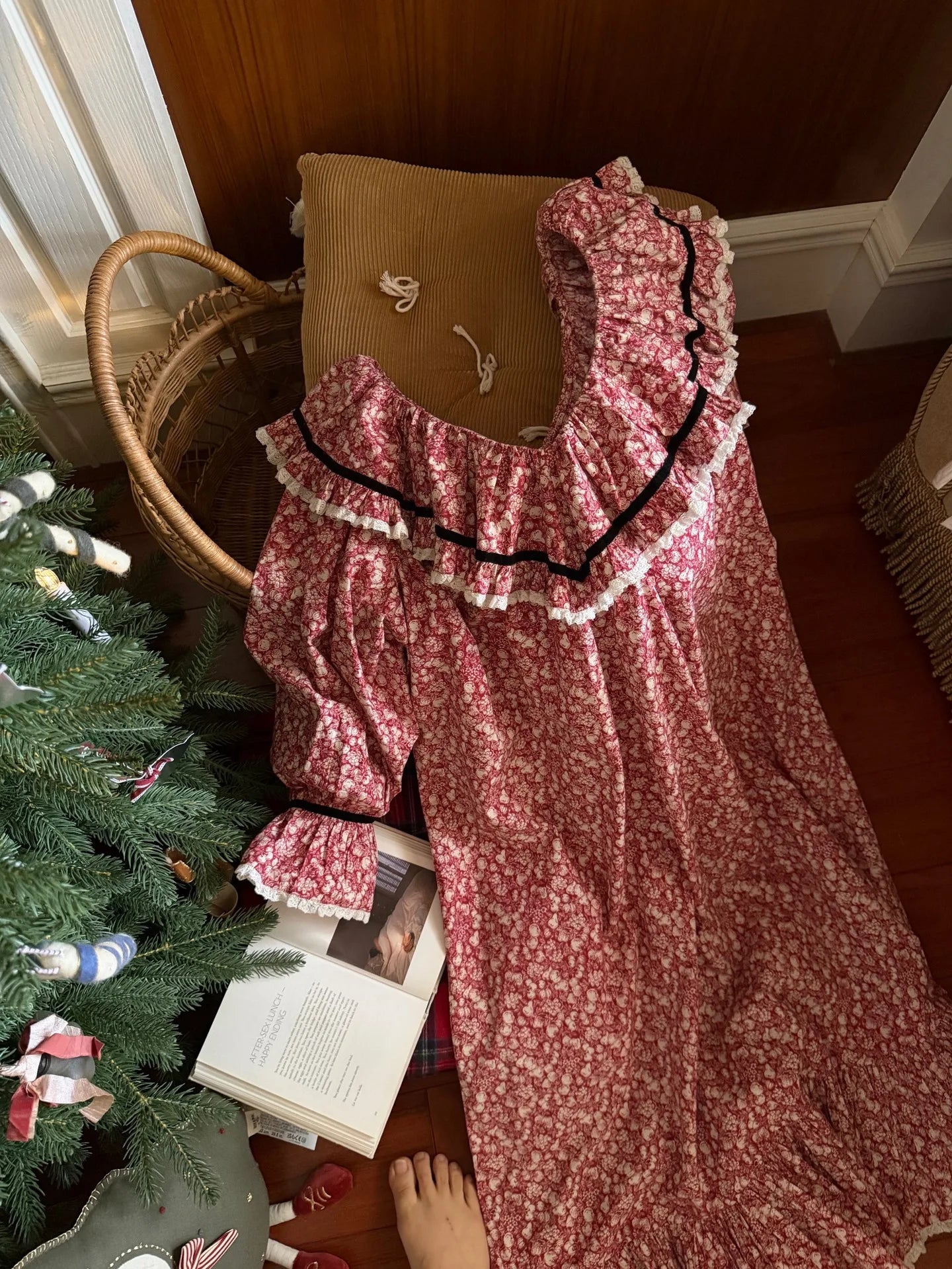 100% Pure Cotton Nightgown Women 2026 New Arrival Spring Summer French Retro Sweet Flower Printed Nightdress Loungewear