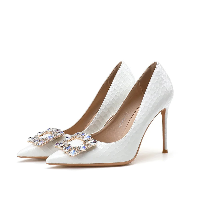 FyLuan New Fashion Women Pumps Rhinestone Square Ladies Shoes Pointed Beaded Female High Heels Sexy Comfortable Lady Stiletto