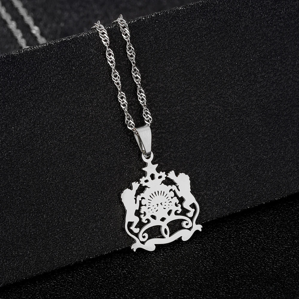 2025 Trendy US EU Hot Sale Stainless Steel Morocco Pendant Necklace Unisex Couple Ethnic Style Patriotic Jewelry Gift