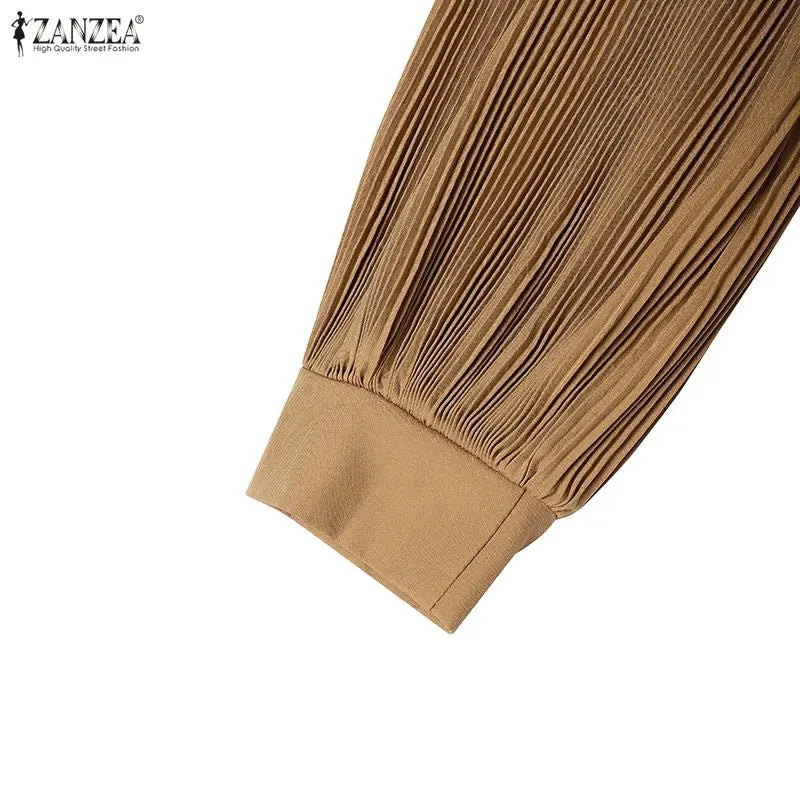 ZANZEA Modest Hijabs Abaya Long Dresses Women Muslim Ramadan O-Neck Pleated Lantern Sleeve Solid Color Ruffles A-Line Robes 3XL