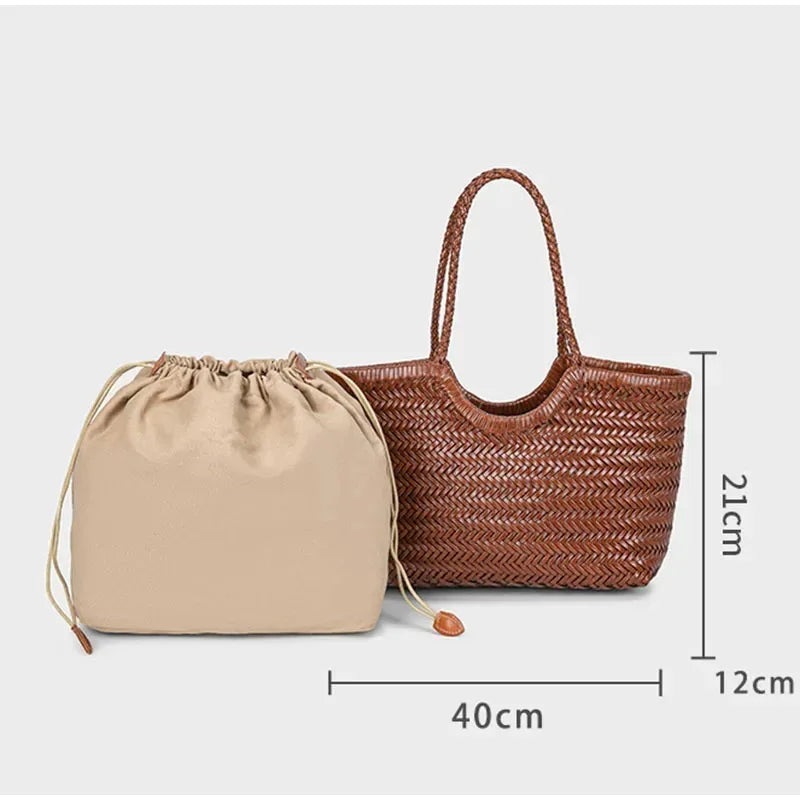 French Hand-woven Women's Tote Bag Large Vegetable Basket Bag With Casual Shopping Woven Inside Bag Shoulder Underarm Tote Bag
