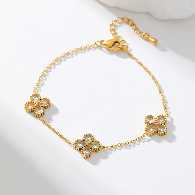 GANEMLY 316L Stainless Steel Round Sparkling Zirconia Bracelet For Women Fashion Fine Wrist Chain Waterproof Jewelry Lady Gift