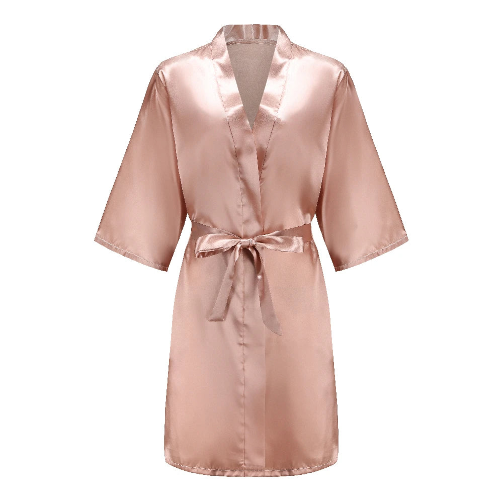 Women's Satin Kimono Robes With White Letter Bride Bridesmaid Short Getting Ready Wedding Dressing Gown