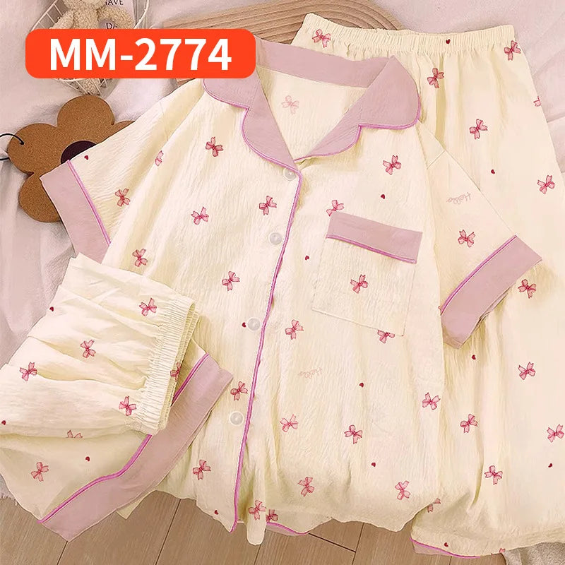 Spring/Summer Sweet & Cute Floral Cotton Pyjamas for Girls Three-Piece Homewear Set Student Casual Sleepwear Homewear Ensemble