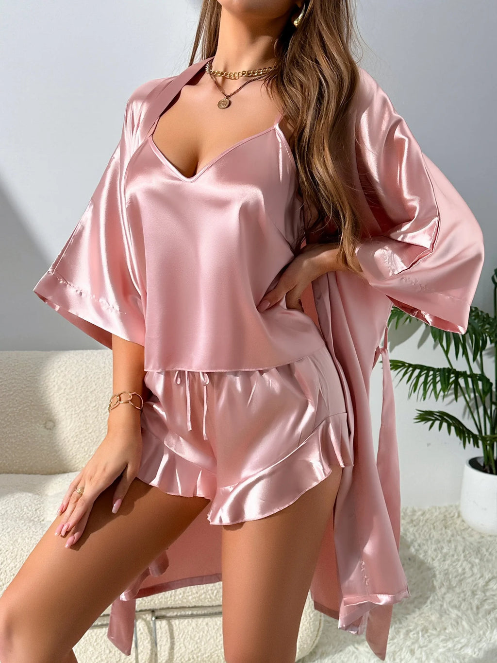 Autumn New Women's Pajamas Sexy Fashion Pajamas Set And Simple Robe Three Piece Women's Loungewear for Valentine's Day