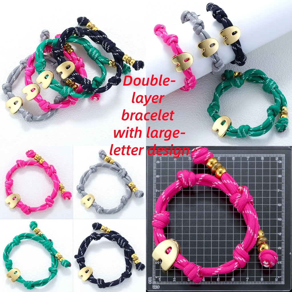 ZHUKOU Large/Small Size,Glossy/Zircon,Custom Letters A-Z Colorful Braided Bracelet with Drawstring Adjustment Unisex Style 1 Pc