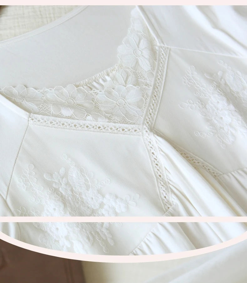 Vintage Victorian Nightgown Women Lace Embroidered Palace Style Princess Sleep Dress Cotton Soft Romantic French Loungewear