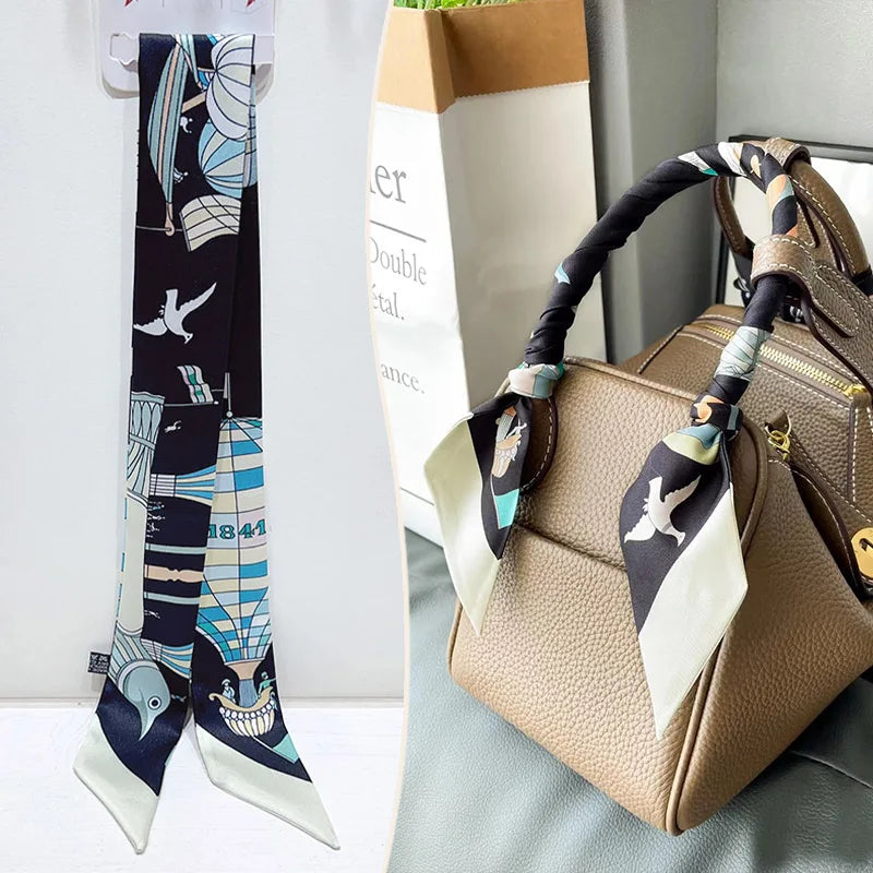 New 2025 simulated silk wrapped bag strap bag handle silk scarf tied bag ribbon decorative small streamer