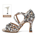 HROYL Ballroom Latin Dance Shoes Ladies Girls New Silk Satin Shiny Rhinestone Cuban High Heels Party Salsa Dance Shoes Women