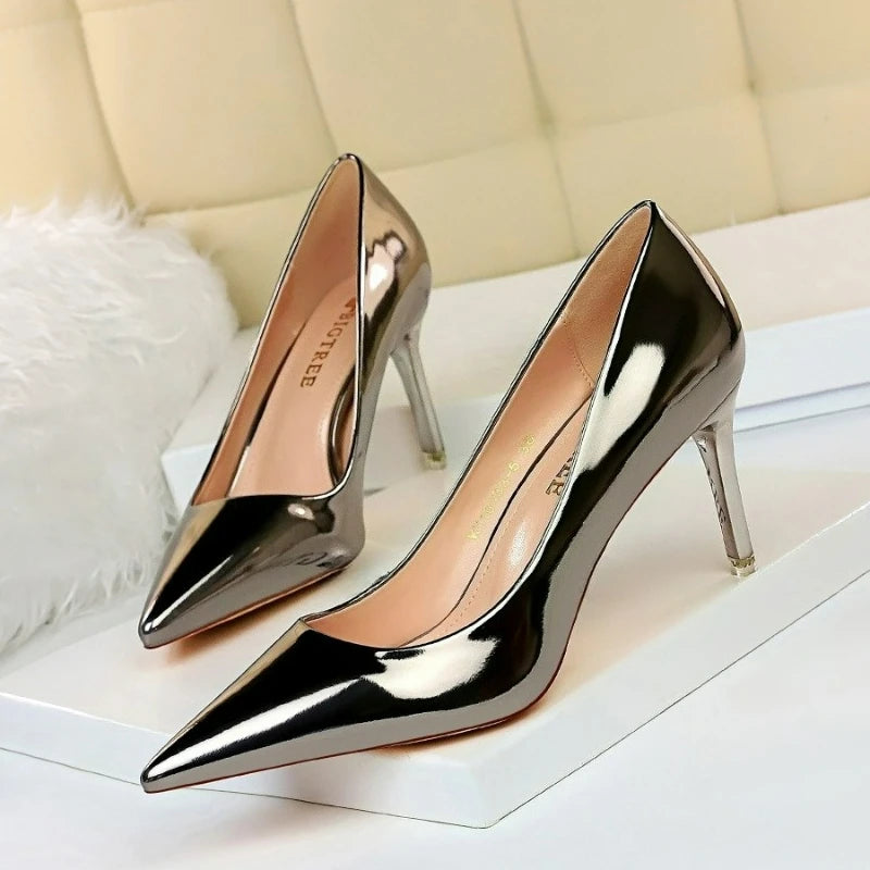 Women's Pumps Patent Leather High Heels Fashion Women Wedding Shoes Silver Gold Sparkly Shoes Stiletto 7.5cm 10.5cm Women Shoes