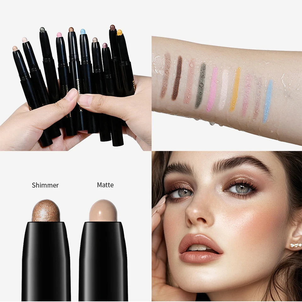 12 Colors Eyeshadow Pencil Stick Shimmer And Matte Waterproof Metallic Glitter Eye Shadow Highlighter Pencil Eyeshadow Cosmetics