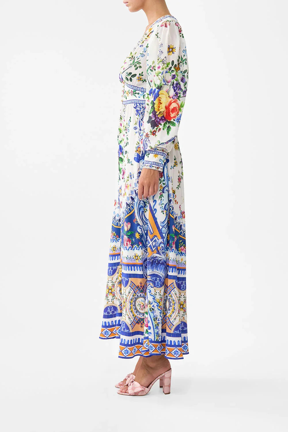 European and American New Arrival Hot Sale PrintingVCollar Long-Sleeved Bubble Sleeve Waist-Tied Summer New Women's Clothes