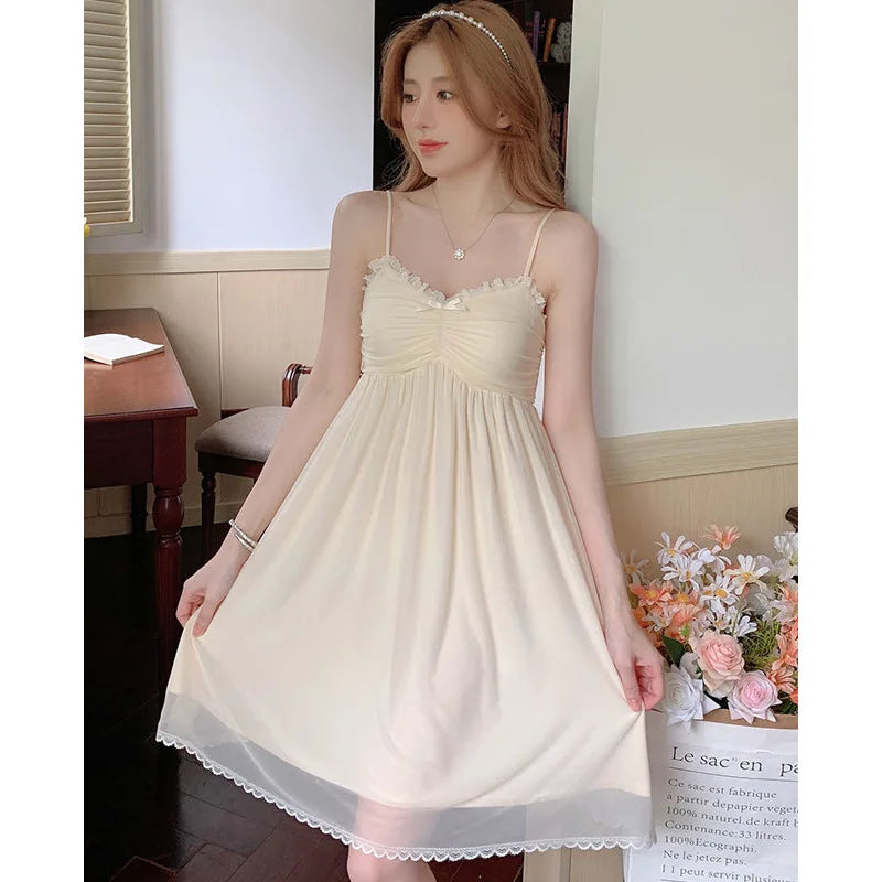 Spring Nightdress Women  Lace Sweet Nightgown Home Dress Pajamas Summer Girl Princess Style Soft Sleepwear Nightwear Outwear