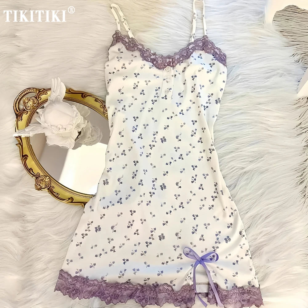 Women's Sexy Negligee Nightgowns Sleepwear Mini Night Dress Floral Nightdress Ladies Erotic Suspender Sleep Dress