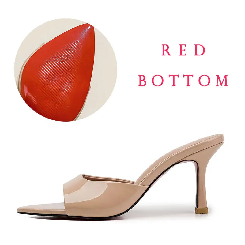 Size 34-42 Women Heeled Mules Sandals Soft Leather High Heels Summer Shoes For Women Slippers Vintage Open Toe Slides