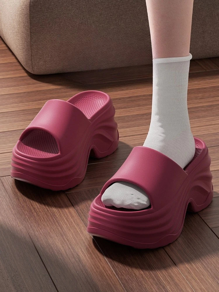 YNPO Solid Color EVA Platform Slippers Women Thick Sole Non Slip Beach Slides Sandals Lady Summer Soft Sole Wedge Heel Slipper