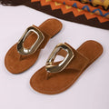 Plus Size Casual Herringbone Sandals Women 2026 New Metal Buckle Clip Toe Beach Flat Slippers