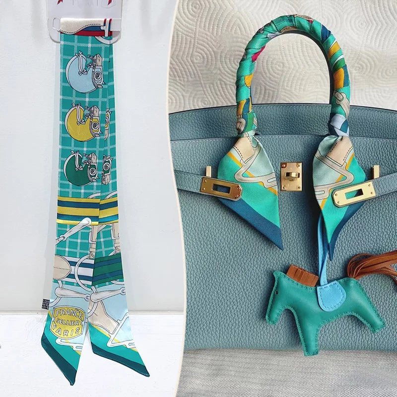 New 2025 simulated silk wrapped bag strap bag handle silk scarf tied bag ribbon decorative small streamer