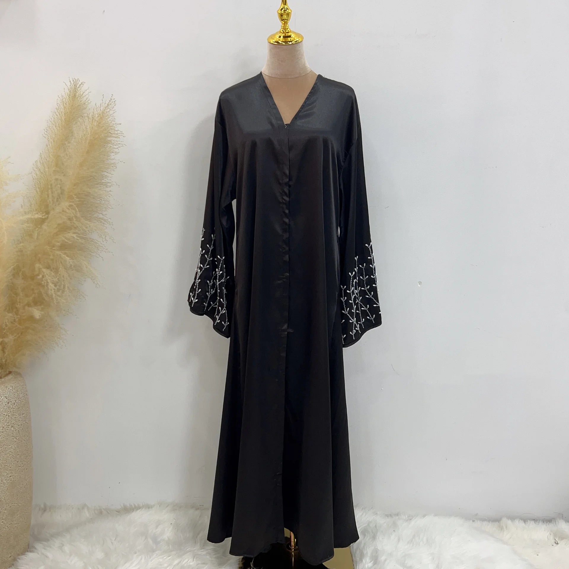 Kimono Abaya Dubai Party Kaftan Solid Beaded Muslim Fashion Hijab Dress Summer Open Abayas for Women Turkey Islam Modest Outfit