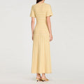 Cinched Waist Sequin Maxi Dress for Women Round Neck Short Sleeved Knitted Dresses 2026 NEW Hollow Out Single Breasted Midi Robe